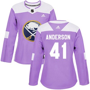 Women's Buffalo Sabres Craig Anderson Adidas Authentic Fights Cancer Practice Jersey - Purple
