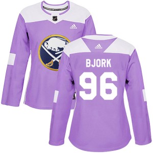 Women's Buffalo Sabres Anders Bjork Adidas Authentic Fights Cancer Practice Jersey - Purple