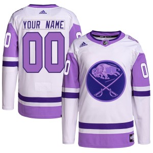Men's Buffalo Sabres Custom Adidas Authentic Hockey Fights Cancer Primegreen Jersey - White/Purple