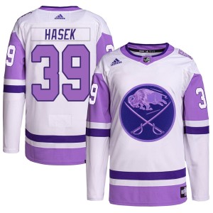 Men's Buffalo Sabres Dominik Hasek Adidas Authentic Hockey Fights Cancer Primegreen Jersey - White/Purple