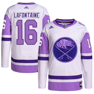 Men's Buffalo Sabres Pat Lafontaine Adidas Authentic Hockey Fights Cancer Primegreen Jersey - White/Purple