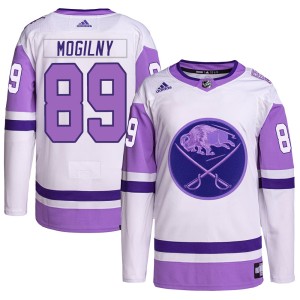 Men's Buffalo Sabres Alexander Mogilny Adidas Authentic Hockey Fights Cancer Primegreen Jersey - White/Purple