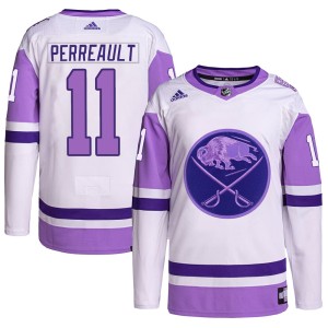 Men's Buffalo Sabres Gilbert Perreault Adidas Authentic Hockey Fights Cancer Primegreen Jersey - White/Purple