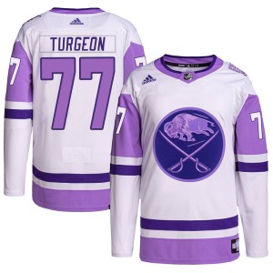 Men's Buffalo Sabres Pierre Turgeon Adidas Authentic Hockey Fights Cancer Primegreen Jersey - White/Purple