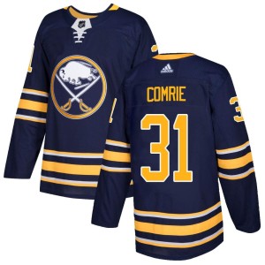 Men's Buffalo Sabres Eric Comrie Adidas Authentic Home Jersey - Navy